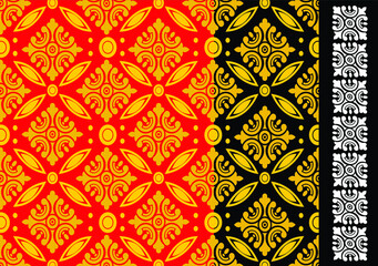 Geometric Indonesian batik motifs with distinctive Balinese floral pattern