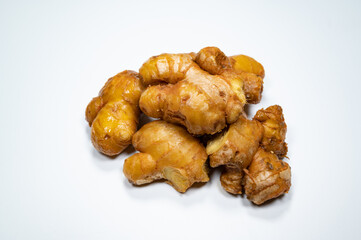 fresh ginger on white background