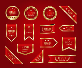 Fototapeta premium 赤と金色のリボンのベクター素材セット