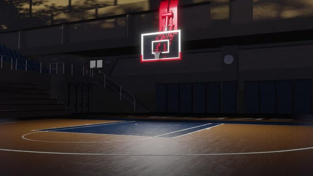 Empty basketball court in sunlight sport arena video. High quality 4k footage