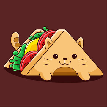 Cute Sandwich Cat Vector Cartoon Style