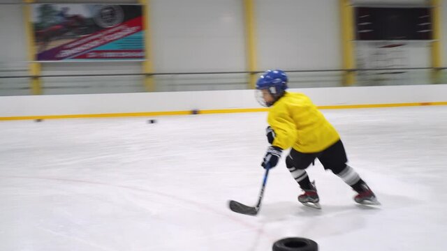 Russia, Children hockey training. Junior ice hockey team