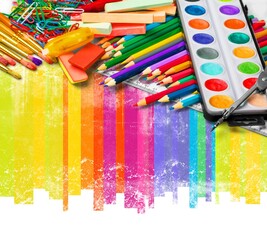 Stack of color artist paint brushes for art concept