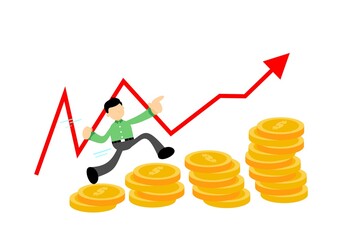 businessman worker financial uptrend money profit chart stock market flat design cartoon style vector illustration 