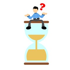 businessman and sand glass time deadline cartoon doodle flat design style vector illustration