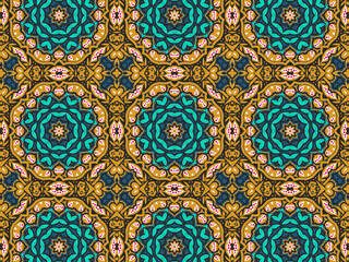 Wallpaper Geometric Ornament Abstract Pattern Green, Black, Blue, and Gold Yellow for Print and Background. Geometric Tile Digital Paper.