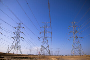 high-voltage electricity poles Tower - power station - distribute Electric energy - Cables