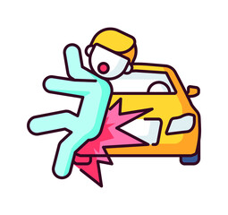 color icon, car accident, hit by a pedestrian