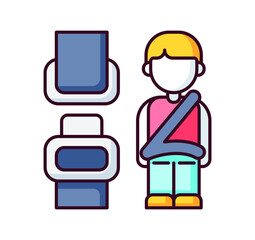 color icon, car accident, seat belt in the car