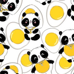 Hand drawn cute panda wearing egg costume vector illustration © Alsu Art