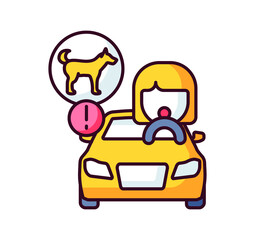 color icon, car accident, animals in the car