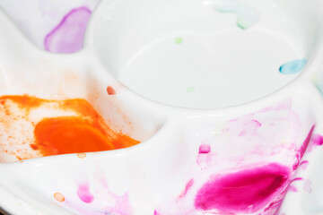 Colourful Watercolour Pallet of Messy Used Half Pan Paints