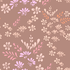 Seamless simple floral pattern in pink on dark pink background 