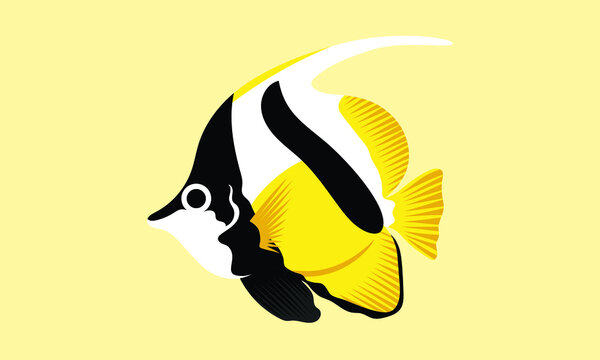 longfin bannerfish or pennant coralfish. collection set of coral fish illustration. the hand drawing of under the sea life. hand drawn vector animation. adorable and beautiful fishes of marine life.