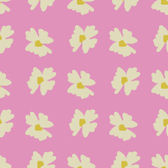 Obraz premium Cute tender seamless pattern with white abstract flower bud silhouettes. Pink pastel background.