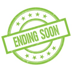 ENDING SOON text written on green vintage stamp.
