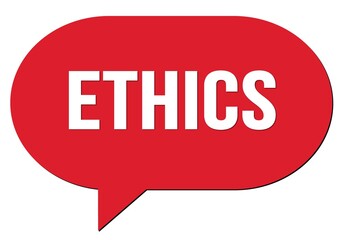 ETHICS text written in a red speech bubble