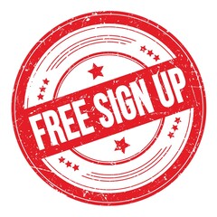FREE SIGN UP text on red round grungy stamp.