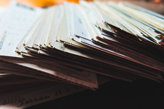 Close Up Of A Stack Of Postcards