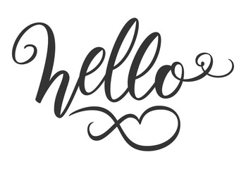Word Hello brush pen hand drawn text calligraphy lettering. Vector illustration. Typography Print