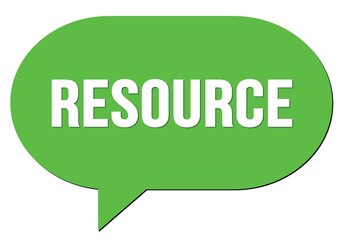 RESOURCE text written in a green speech bubble