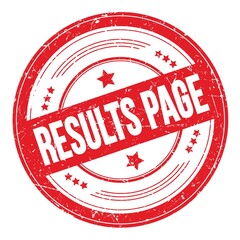 RESULTS PAGE text on red round grungy stamp.