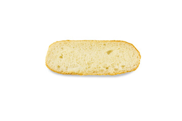 Half roll of hot dog, cut lengthwise. Isolated on white background.
