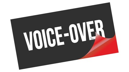 VOICE-OVER text on black red sticker stamp.