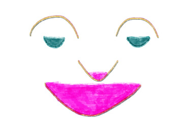 Farbig, abstrakte Zeichnung eines fröhlichen Gesichts auf weißem Hintergrund