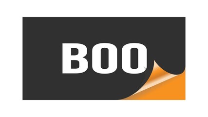BOO text written on black orange sticker.