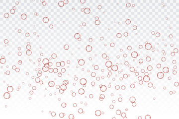 Fototapeta na wymiar Red air bubbles, oxygen, champagne crystal clear, isolated on a transparent background of modern design. Vector illustration of EPS 10.