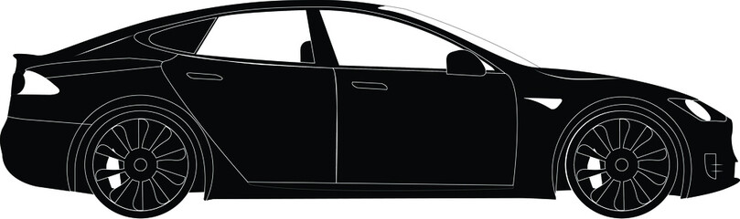 Modern Electric Car s, black illustration on white background