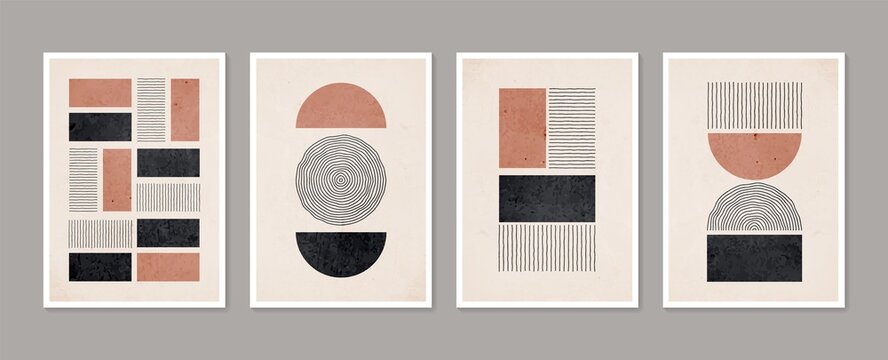Geometric trendy set of abstract aesthetic minimalist hand drawn contemporary posters. Modern art ideal for wall decoration, interior poster design. Modern vector illustration.