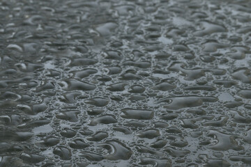 Water drops on a glass surface with reflection