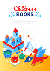 Fototapeta premium Books for children - modern colorful isometric web banner