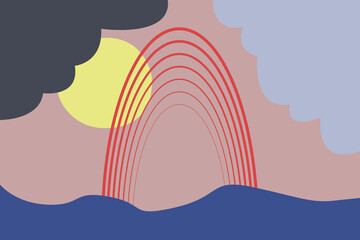 Abstract boho rainbow pattern background. Modern boho design for party invitation, horizontal wall decor, t shirt print, greeting card etc. Vector flat cartoon illustration