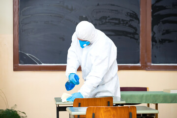 Cleaning and disinfection school class to prevent COVID-19.M
