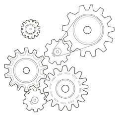 Composition with gears. Simple linear vector illustration