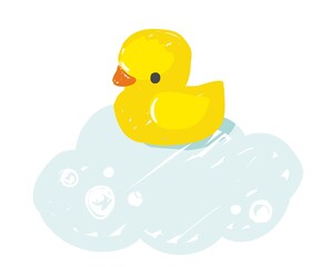 Hand drawn cute rubber yellow duck toy vector illustration