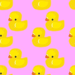 Hand drawn cute rubber yellow duck toy pattern seamless vector illustration