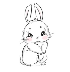 Hand Drawn Cute Bunny isolated on white background. Print design rabbit. Children Print on t-shirt. easter