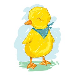 Hand drawn cute duckling cartoon vector illustration