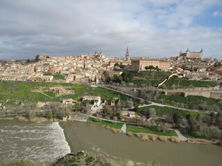 Fototapeta na wymiar View overlooking scenery in Toledo, Spain with the river Tagus in sight