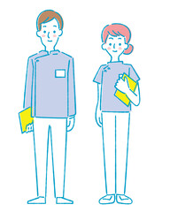 若い男女の医療従事者。看護師、薬剤師