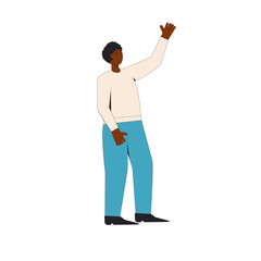 African american man. Male character wearing in casual clothes standing isolated on a white background. Vector line illustration.