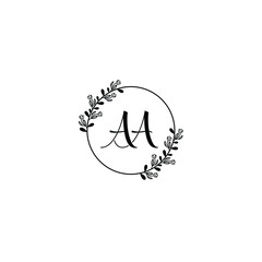 AA initial letters Wedding monogram logos, hand drawn modern minimalistic and frame floral templates