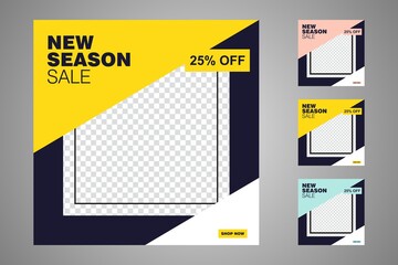 New set of editable minimal banner templates. Suitable for social media posts and web or internet ads. Vector illustration with photo college.