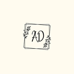 AD initial letters Wedding monogram logos, hand drawn modern minimalistic and frame floral templates