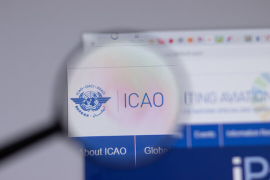 New York, USA - 18 March 2021: ICAO International Civil Aviation Organization logo icon on website, Illustrative Editorial.