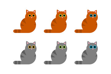 Set of cute cartoon multicolored cats. red and gray cats 